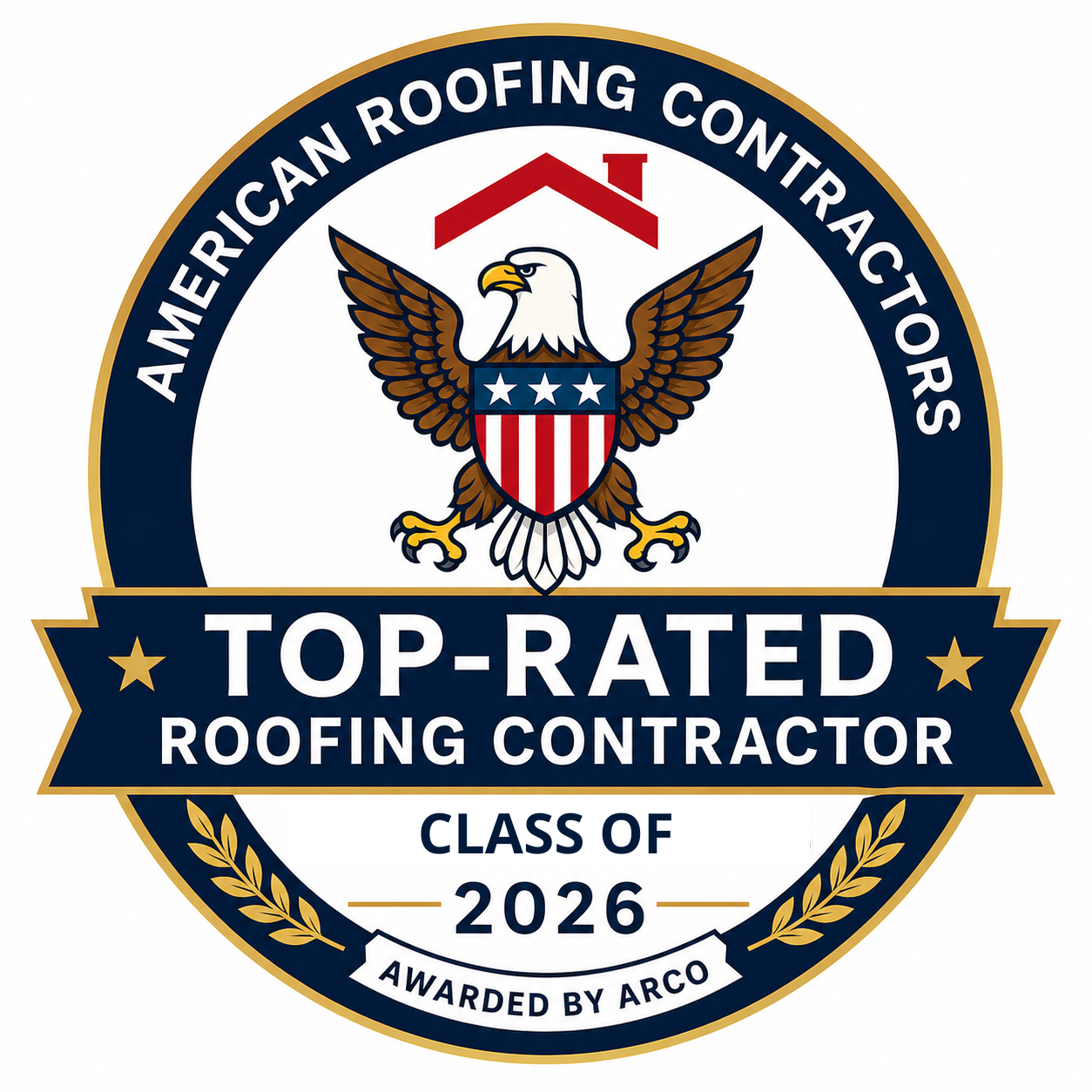 Top-Rated Roofing Contractor Class of 2026 seal, awarded by ARCO